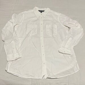 Express Ladies White Casual Button-Down Shirt